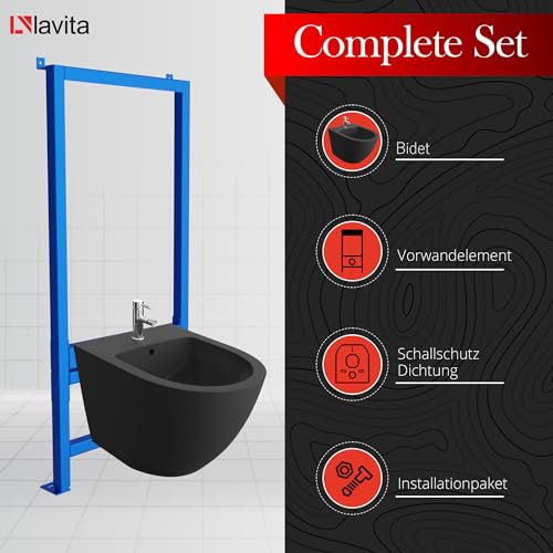 LAVITA Vorwandelement für Bidet LAV 500 + Wand-Bidet Sinto Black Komplettset Wand-Hänge Bidet mit Hahnloch und Überlaufschutz aus Keramik WC Toilette Hygienisch und Pflegeleicht 35,5x51x34 cm – Bild 3