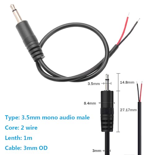 Cable AUX 3.5mm Mono Audio Macho 3ft 2 Unidades miniatura 6