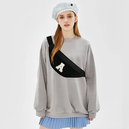 Image of Birthday Gifts for Women Men,Personalized Fanny Pack Crossbody Bag Waist Pack with Initial Letter Patch,Christmas Gifts Cute Trendy Stuff for Daughter Sister Her,Black A