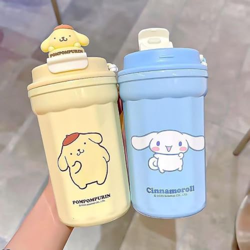Image of BEHAHAI 480ML Stainless Steel Cartoon Thermal Insulation Cup, Vacuum Insulated Tumbler, Leak Proof, Hot and Cold, for Girls and Boys, Birthday Gift (White)