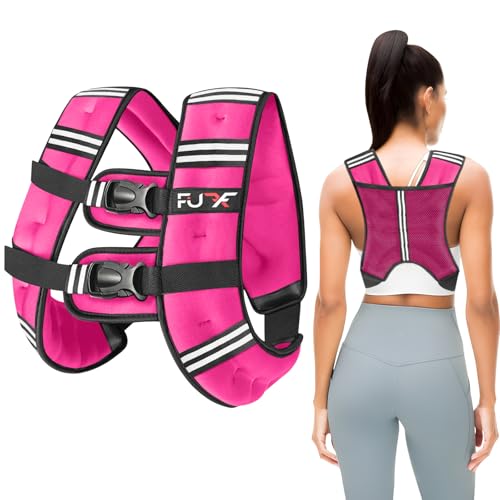 FUFF Weighted Vest Woman 15 Pound Womens Weight Vest for Walking Strength Training Weight Vests for Female Men Reflective Stripe Fitness Body Vest for Workout Running Jogging (Pink)