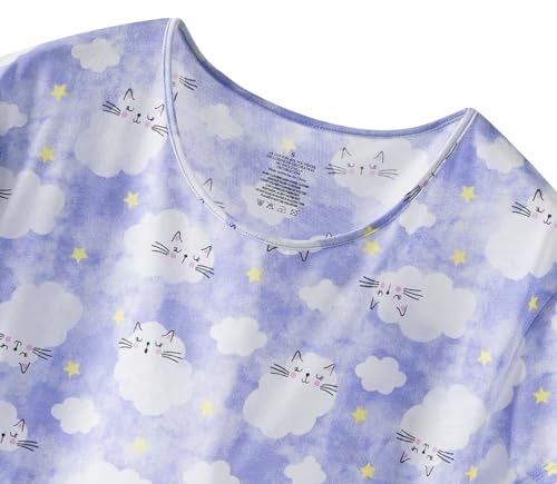 Image of CHUNG Women Cotton Pajama Sets Sleepwear pjs Short Sleeve Shirt Capri Length Crop Pants Cute Vivid Print