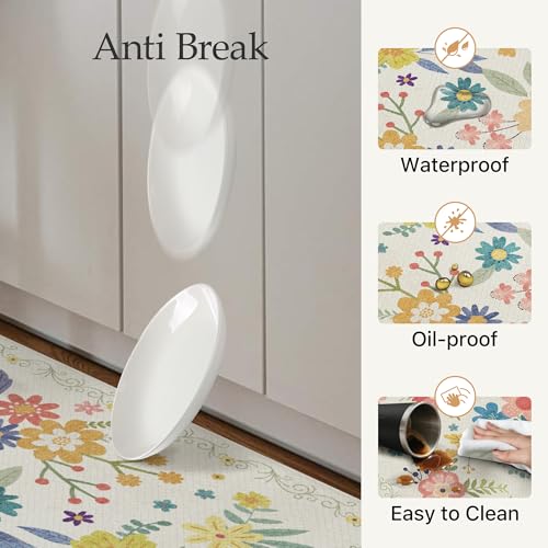 GENIMO Kitchen Mats for Floor 2PCS, Cushioned Kitchen Rugs Non Slip Washable, Farmhouse Anti Fatigue Mat Waterproof, Comfort Standing Mat Rug for Office, Home, Laundry, 17.3"x47"+17.3"x30", SoftWhite