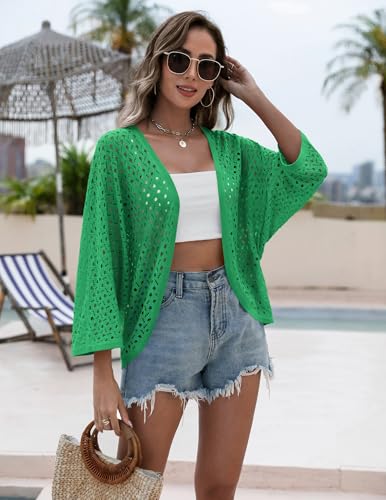 Image of Zeagoo Womens Summer Crochet Cardigan Sweaters Lightweight Open Front 3 /4 Sleeve Batwing Kimono Boho Knit Cover Ups 2026