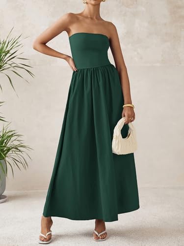 Image of PRETTYGARDEN Women 2026 Summer Elegant Strapless Maxi Dress Tube Top Dress A Line Flowy Long Wedding Party Cocktail Dresses