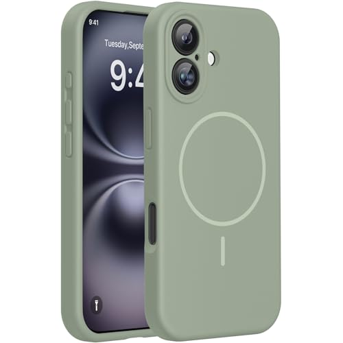 Image of Miracase Magnetic for iPhone 16 Plus Case, [Soft Anti-Scratch Microfiber Lining], Compatible with MagSafe, Liquid Silicone Shockproof Drop Protection Phone Case for 16 Plus,Patina Green
