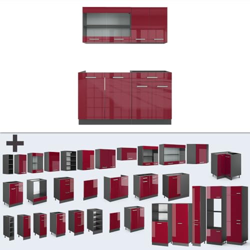 Vicco Cocina para Solteros R-Line, Rojo de Alto Brillo, 140 cm sin encimera - imagen 7