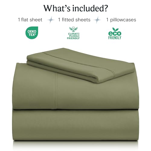Image of LuxClub 3 PC Sheet Bed Sheets Deep Pockets 18 inch Eco Friendly Wrinkle Free-Kids-Fitted Sheets Machine Washable Hotel Bedding Silky Soft - Olive Twin