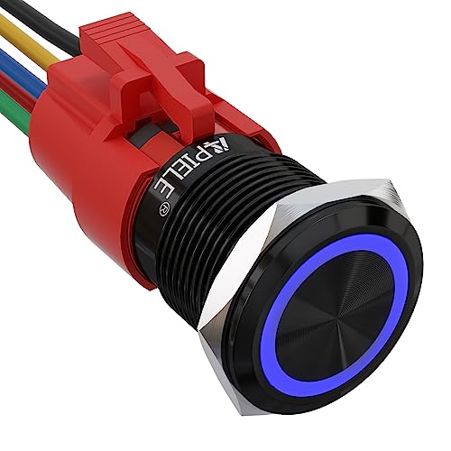 Apiele 19Mm Latching Push Button Switch 12V Dc Angel Eye Halo Ring Led Metal 0.74" 1No1Nc Spdt With Wire Socket Plug (Blue Led/Black Shell) #TOP5
