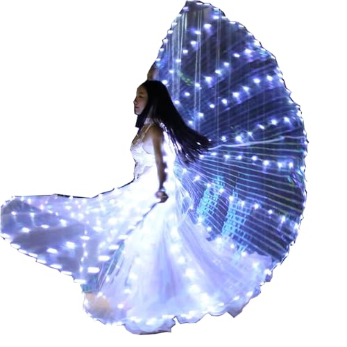 AIHANCH LED Isis Wings Belly Dance Light Up Wings Adults - 300 Lamp Beads Glow Dance Wings with Telescopic Sticks Halloween Costumes for Women Kids Stage Show Halloween Christmas Party (White)