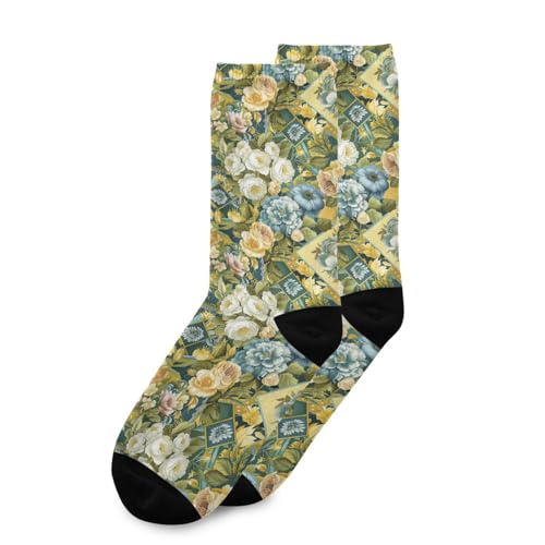 Square Scarf Pattern Design Art Nouveau Style soccer crew socks running breathable wicking black crew socks (2-Pair)2