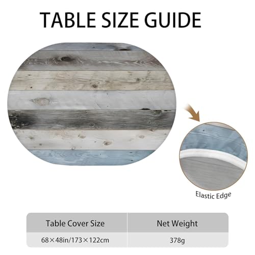 Wood Grain 48 x 68 Inch Oval Fitted Tablecloth with Elastic Edged, Waterproof Oil Proof Wipeable Oblong Table Cover for Indoor Outdoor Patio Table, Fits Oblong Oval Tables Up To 48" W x 68" L by BOOWEATS - Used condition - Image 5