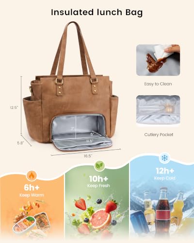 Image of LOVEVOOK Laptop Tote Bag for Women, Vintage Work Teacher Bag with Clutch