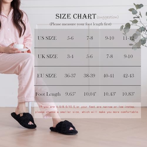 Image of GOEWY Fuzzy Open Toe Slippers for Women Cozy Memory Foam House Shoes Indoor | Cute Cross Band,Soft Faux Fur,Anti-slip Sole Outdoor,Machine-washable,Lightweight,Slip on Gifts for Women,Mom and Bridesmaid