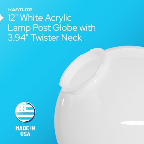 Image of KASTLITE 12 inch White Acrylic Lamp Post Globe, 3.94 inch Twist Lock Neck, USA Made