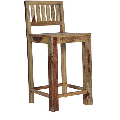 Image of OGESTA Solid Sheesham Wood Bar Chair for Kitchen Island & Breakfast Counter | High Back Wooden Bar Stool with Cushioned Seat | Rustic Walnut Finish | Home Bar & Dining Counter Chair (style 13)