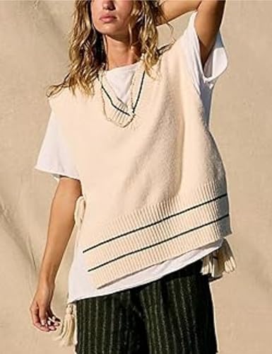 Bozanly Sweater Vest for Women Casual Loose V Neck Sleeveless Side Tie Ribbed Knit Tank Top3