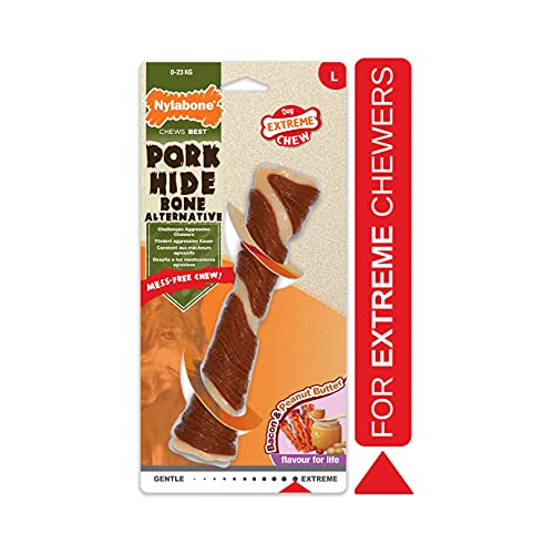 Nylabone Extrem Robustes Kauspielzeug für Hunde, Schweinefleisch, Knochen, Speck- und Erdnussbutter, geruchsfrei, L, für Hunde bis 23 kg – L