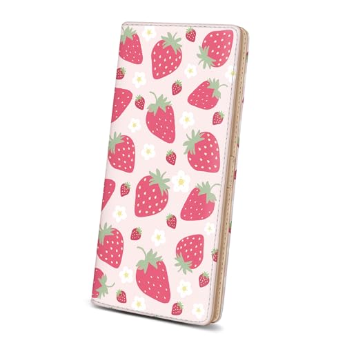 Image of Immaturus Womens Wallet, Strawberry Slim Thin RFID Blocking Card Wallets, Bifold PU Leather Credit Card Holder Organizer, Cute Cash Clutch Long Billfold with Zipper Coin Pocket Ladies Girls