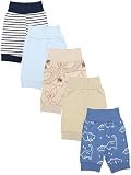 TupTam Unisex Baby Pumphose Sommershorts Baumwolle 5er Pack, Farbe: Dunkelblau Grün Dino Jeansblau Streifen Grau, Größe: 62/68