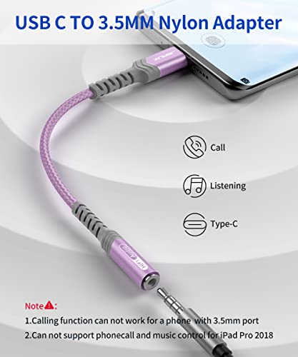 Image of USB Type C to 3.5mm Female Headphone Jack Adapter, JSAUX USB C to Aux Audio Dongle Cable Cord Compatible with iPhone 17 Pro Max /16 Pro /15 Plus, Samsung Galaxy S23 /S22 /S21 Ultra, iPad Pro, Pixel Purple