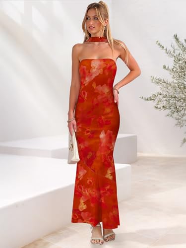 Women's Strapless Tube Dress Mesh Floral Summer Bodycon Long Maxi Cocktail Party Wedding Guest Dresses2