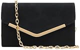 Autumnwell Black Faux Suede Clutch Purse Evening Bag for Women，Envelope Handbag With Detachable Cha