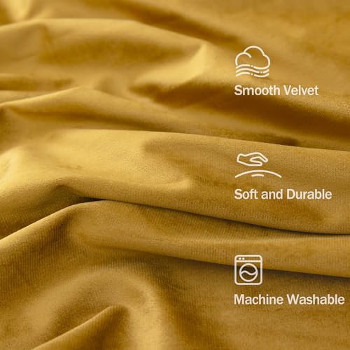 Image of Gold Velvet Curtains 96 Inch Long 2 Panel for Living Room Dining Area Soft Luxury Home Decor Thermal Insulated Dark Out Drape Privacy Darkening Curtain for Bedroom Vintage Wall Backdrop Golden Pumpkin