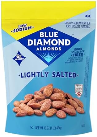 Blue Diamond Almonds Low Sodium Lightly Salted Snack Nuts, 16 Oz Resealable Bag (Pack of 1)