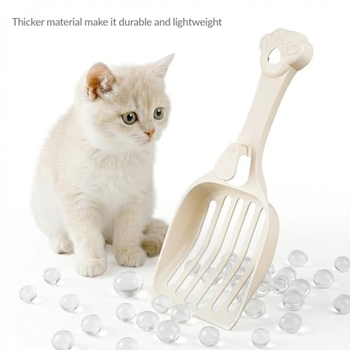Image of Depets Cat Litter Scoop, Kitty Litter Scooper for Pine Pellet, Wide Slats | Litter Scoop with Hang Hole & Edge Hook, Durable Plastic Litter Sifter Scoop - Designed for Easy Sifting, Milky White