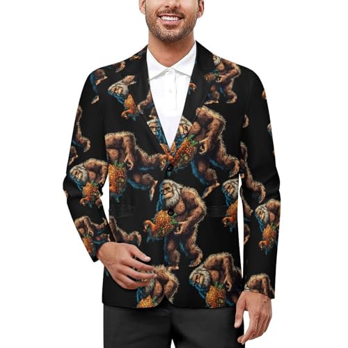 Bigfoot Turkey Food Men's Suits Dress Business Formal Suit Print Jackets Coat for Wedding Party