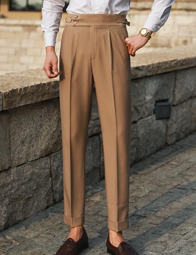 Mens Gurkha Pants Slim Fit Flat Front Stretch Skinny Tapered Dress Pants Casual Trousers2