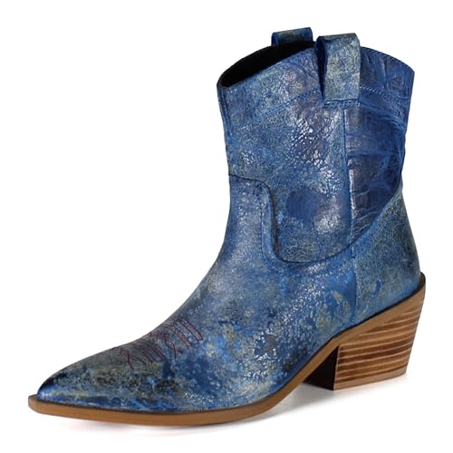 Diba True Womens Rave Lion Western Pull On Pointed Toe Casual Boots Ankle Mid Heel 2-3