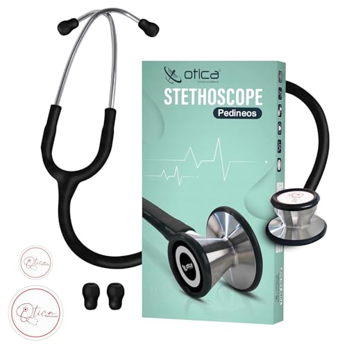 Image of OTICA Pediatric Stethoscope - Dual-Head Stainless Steel Chestpiece with Tunable Diaphragms, 29 inch Tube, Soft Ear Tips - Medical Stethoscope for Children, Infants & Neonatal Use (Black)