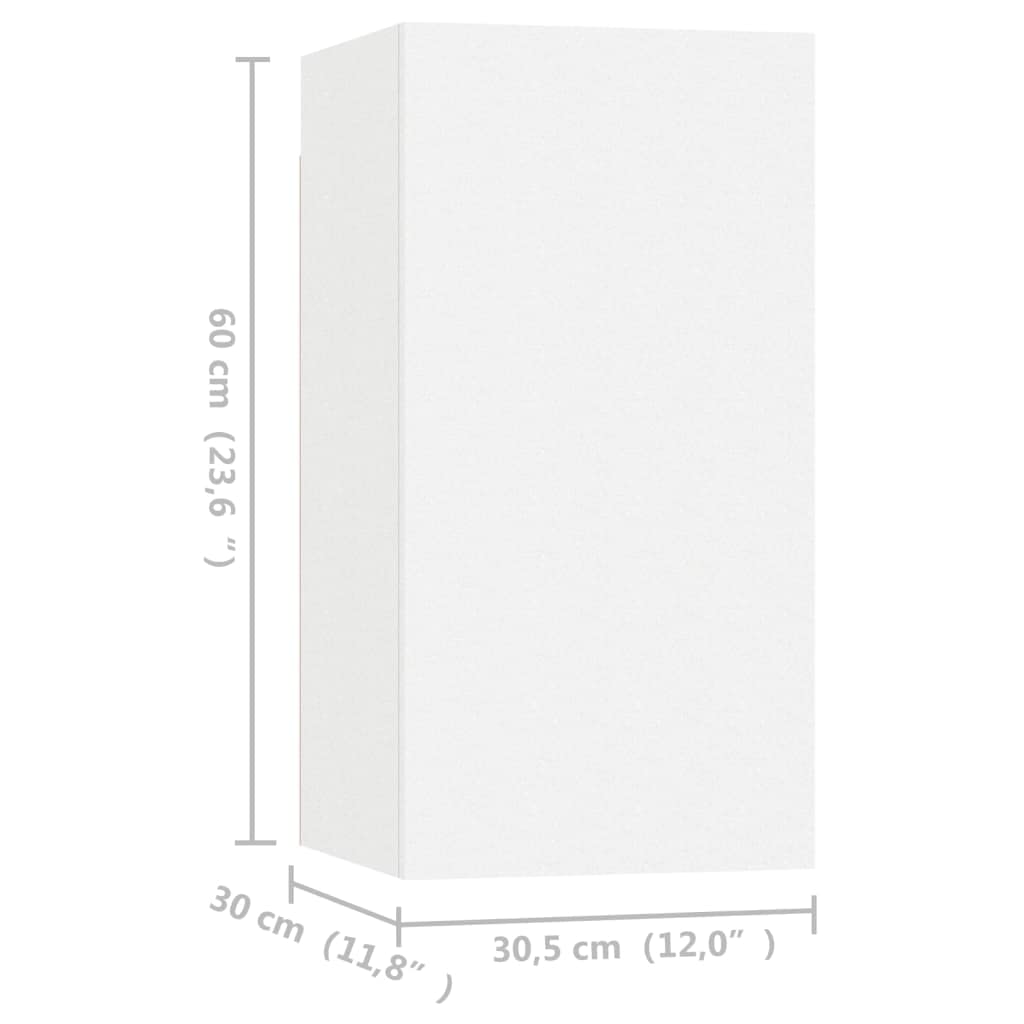 Set di 4 mobili da parete per TV, colore bianco, 30,5 x 30 x 60 cm