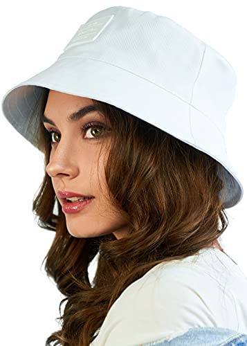 Braxton Hats Bucket Hat for Women - Canvas Summer Fashion Teen White Bucket Hat - Cotton Sun Beach Hat, One Size