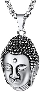 U7 Buddha Head Pendant Stainless Steel Necklace for Men Women, Buddhism Jewellery Good Luck Amulet, Send Gift Box