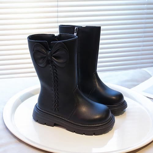 Girls Lace Up Boots Girls Winter Knitted Lace-Up Knee High Boots Side Zipper Fashion Punk Leather Booties 3-12 Years3