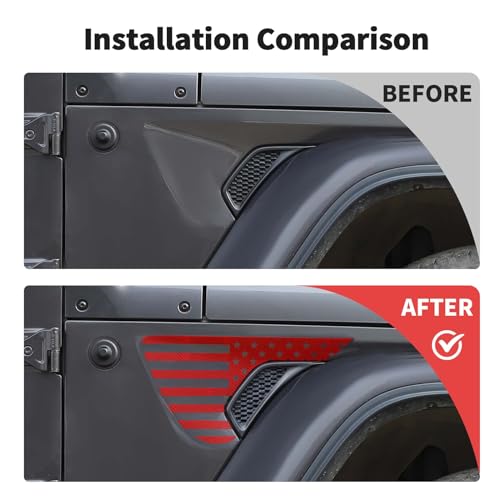 Image of Side Fender Vent Sticker US Flag Decals Vinyl Sticker Compatible with Jeep Wrangler JL JLU Gladiator JT 4xe 2025-2018 2pcs Red