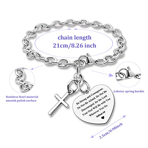 Image of DlaeKua Bible Verse Scripture Gift Bracelet Jewelry Joshua 1 9 Inspirational Christian Gifts for Women Baptism Gifts Religious Faith Jewelry Gifts for Sister First Communion Gift