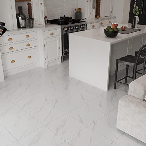 Veelike Vinyl Floor Tiles Peel And Stick 12''X12'' White Marble Flooring Tiles Self Adhesive Waterproof Floor Vinyl Sticker Tiles Decorative For Bathroom Bedroom Kitchen Wall Basement 4 Pack #TOP5