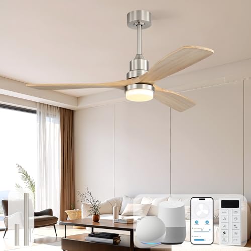 Image of Sofucor Smart Ceiling Fan, 52 inch Low Profile Ceiling Fans with Lights and Remote, Compatible with Alexa /Google /App, 3-Color Light 6-Speed DC Motor Reversible Timer for Bedroom Living Room Patio Outdoor
