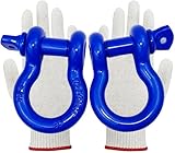 Trailer Shackles 3/4 Bow Shackle Rugged Steel Forged 28.5 Ton (57,000 lbs) Max Break Strength Off Road Shackles Blue Powder Coated Heavyduty Shackles 3 Year Guarantee with Safety Gloves (Pack of 2)