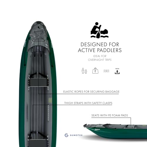 GUMOTEX Canoa Inflable PALAVA Verde | Material Duradero NITRILON | Capacidad 2 Adultos + 1 Niño, Ideal para Aventuras en Río y Lago miniatura 2
