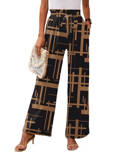 Heymoments Women's Wide Leg Lounge Pants with Pockets Floral Print Medium Lightweight High Waisted Adjustable Tie Knot Loose Comfy Casual Trousers