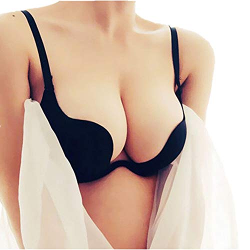 ZUKULIFE Femme Perfect Deep-V Plunge - Soutien-Gorge de Tous Les Jours (100D, Noir 2) Cover