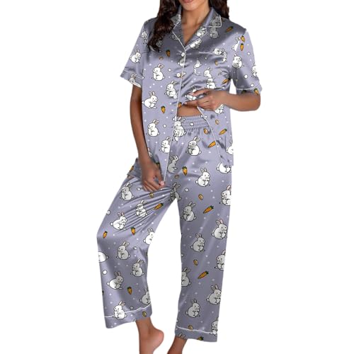 Pijama para mujer divertido de Pascua estampado conjunto de pijama manga corta cuello solapa con botones camisa y pantalones de dormir ropa de dormir de dos piezas ropa de dormir de verano ropa de