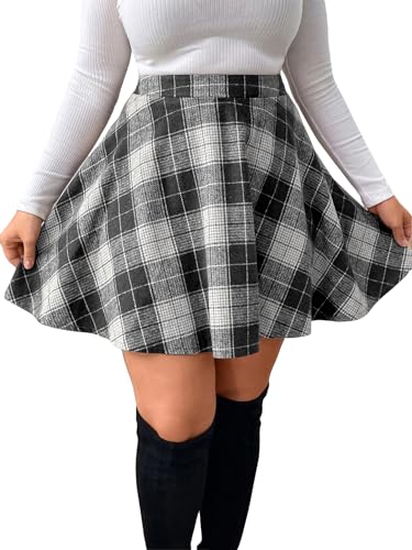 MakeMeChic Women's Plus Size Plaid Mini Skirt High...