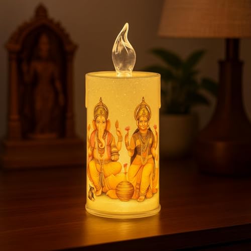 Image of Ganesha LaxmiJi Set of 2 LED Tea Light Candles | Decorative Acrylic Candle | Home Decor, Navratri Decor Items, Diwali Decoration Item, Room, Table, Pooja Room Decor (Yellow) | Popo Toys