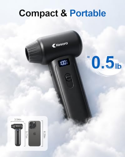 Kesora Compressed Air Duster, 11K RPM Stepless Speed Mini Turbo Fan with LED Display & Lighting Lamp, Cordless Dust Remover for PC Keyboard, Outdoor, Camera Lens, Computer Case, Air Bed, Black - image 2